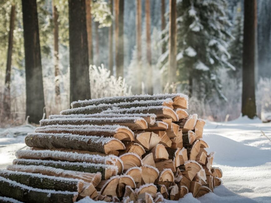 Śnieg na drewnie w trakcie suszenia